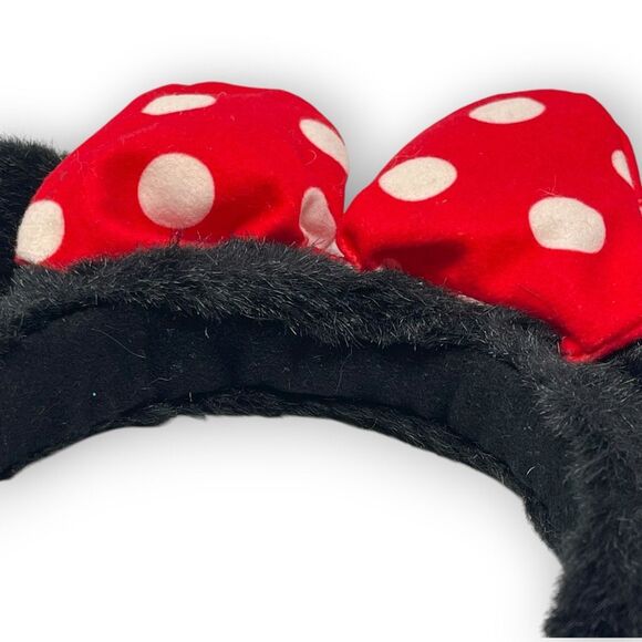 Disneyland Walt World Minnie Mouse Red White Polka Dot Bow Fuzzy Ears Headband - Picture 6 of 8